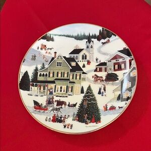 Vintage Christmas on Main Street Plate by Martha Leone